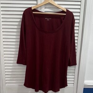 Ava & Viv Red Relaxed Blouse with 3/4 Sleeves